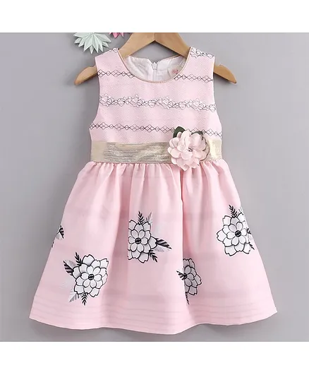 Smile Rabbit Sleeveless Frock Floral Corsage - Pink