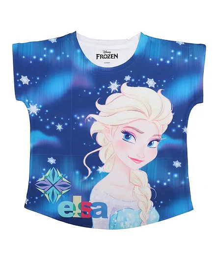Disney By Crossroads Cap Sleeves Frozen Graphic Print Top - Blue