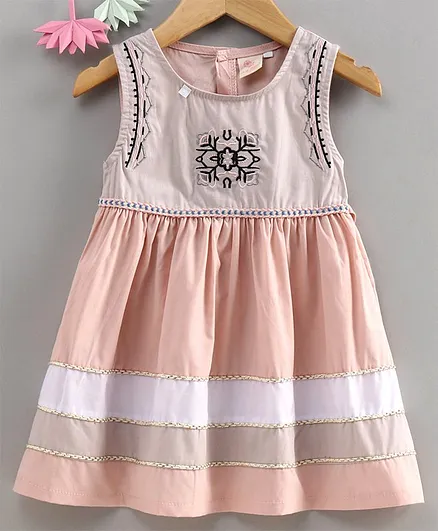 Smile Rabbit Sleeveless Frock Embroidered - Peach