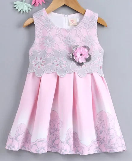 Smile Rabbit Sleeveless Floral Frock - Pink