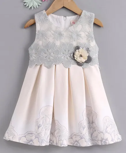 Smile Rabbit Sleeveless Floral Frock - Cream