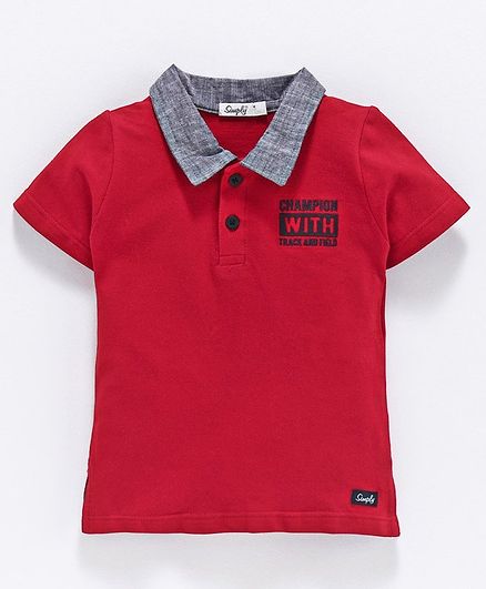 Simply Half Sleeves Tee Champion Embroidery - Red
