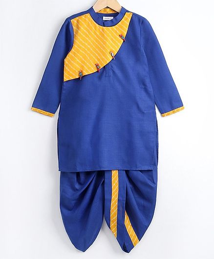 Babyoye Full Sleeves Kurta and Dhoti - Blue Yellow
