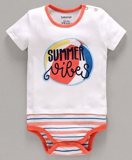 Babyoye Half Sleeves 100% Cotton Onesie Summer Vibes Print - White