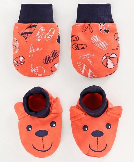 Babyoye Cotton Mittens & Booties Multiprint - Coral