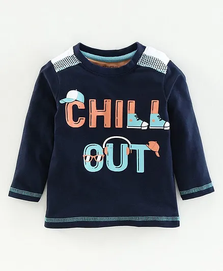 Babyoye Cotton Full Sleeves Tee Chill Out Print - Navy Blue