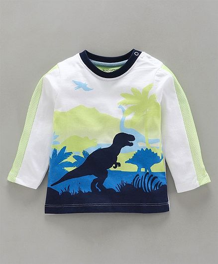 Babyoye Cotton Full Sleeves Tee Dino Print - White Black