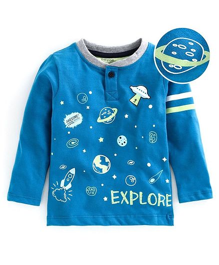Babyoye Full Sleeves Cotton Tee Space Print - Blue