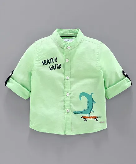 Babyoye Full Sleeves Cotton Shirt Skater Print - Green