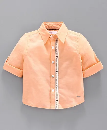 Babyoye Full Sleeves Cotton Solid Shirt - Light Orange