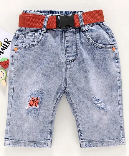 Kookie Kids Denim Ripped Shorts with Belt - Blue