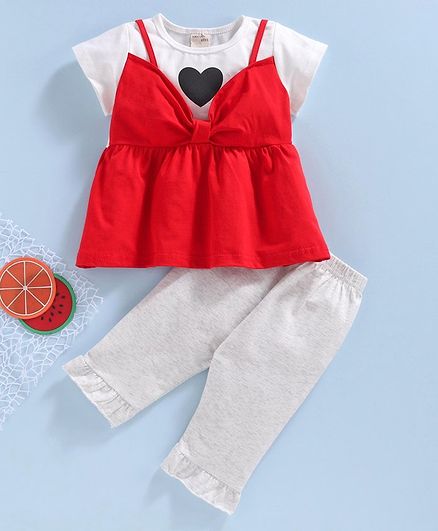 Kookie Kids Short Sleeves Top & Lounge Pant Heart Print - Red White