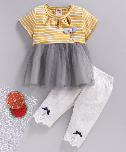 Kookie Kids Frock & Leggings - Yellow & Grey