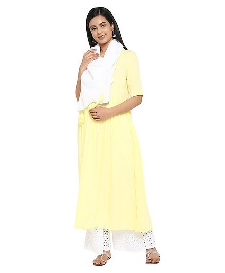 Wobbly Walk Half Sleeves Solid Maternity Kurta With Dupatta - Yellow