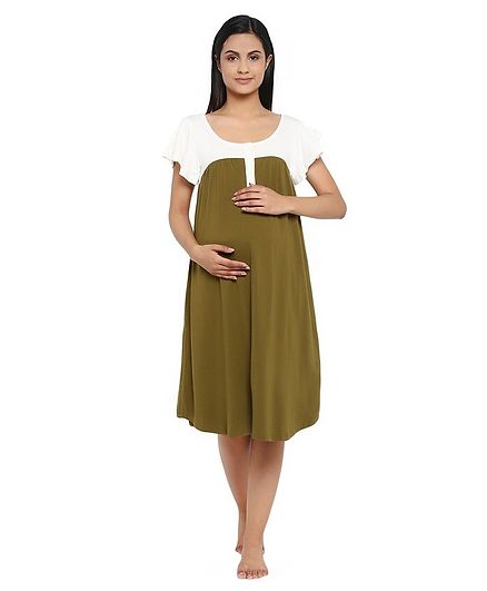 Wobbly Walk Short Sleeves Solid Colour Maternity Nighty - Green