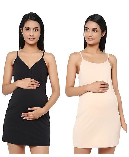 Wobbly Walk Pack Of 2 Sleeveless Solid Colour Camisole - Black & Beige