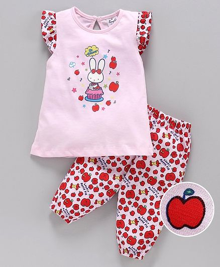 Simply Flutter Sleeves Top & Lounge Pant Bunny Print - Pink