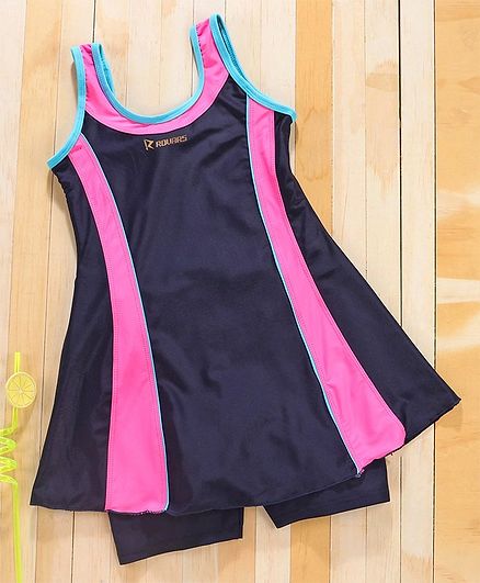 Rovars Sleeveless Frock Style Swimsuit - Black Pink