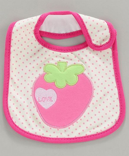 Babyhug Bib Strawberry Embroiderd - White Pink