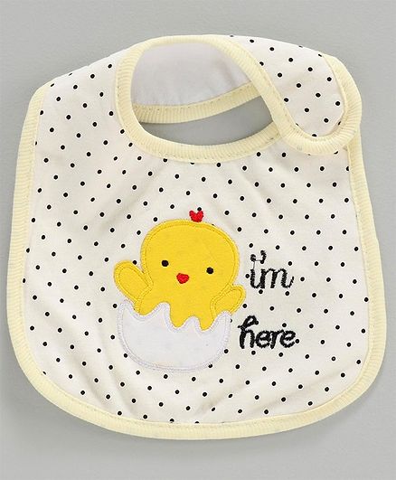 Babyhug Bib Chicken Embroidered - White Yellow