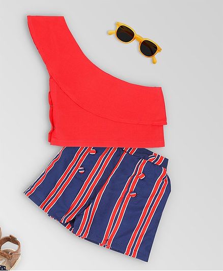 oui oui Sleeveless Top With Striped Shorts - Red
