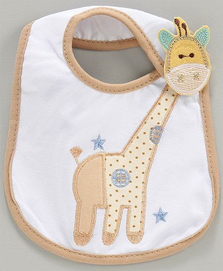 Babyhug Bib Giraffe Embroiderd - White Brown