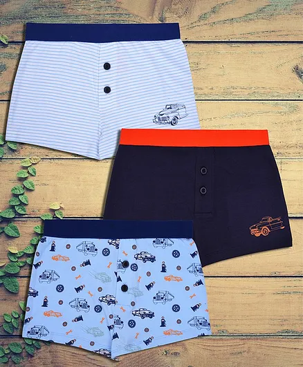 Charm n Cherish Car Printed Pack Of 3 Cotton Boxers - Blue