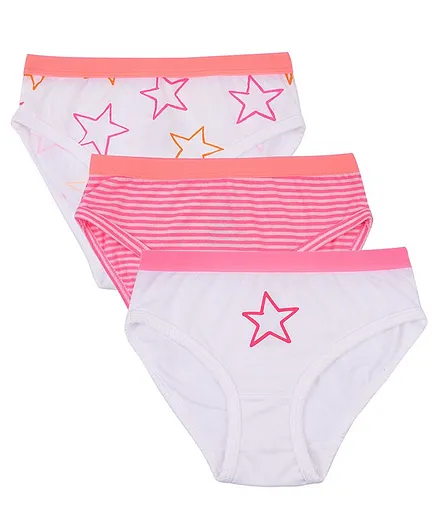 Charm n Cherish Star Print & Striped Outer Elastic Pack Of 3 Panties - Pink White