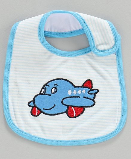 Babyhug Bib Airplane Embroiderd - White Blue