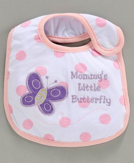 Babyhug Bib Butterfly Embroiderd - White Purple