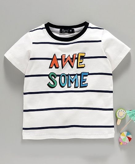Memory Life Short Sleeves Striped Tee Text Print - White