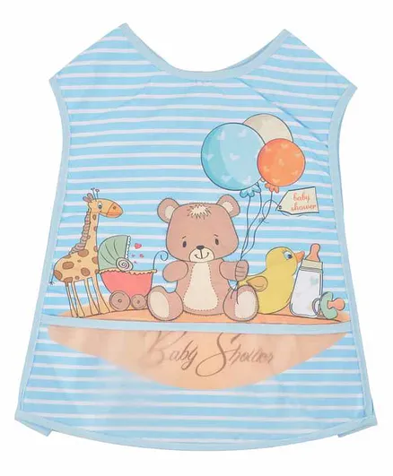 Yellow Bee Bib with Crumb Collector Animal Print - Blue