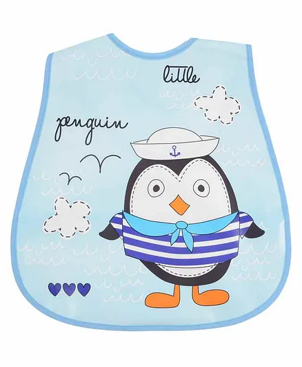 Yellow Bee Bib Penguin Print - Blue