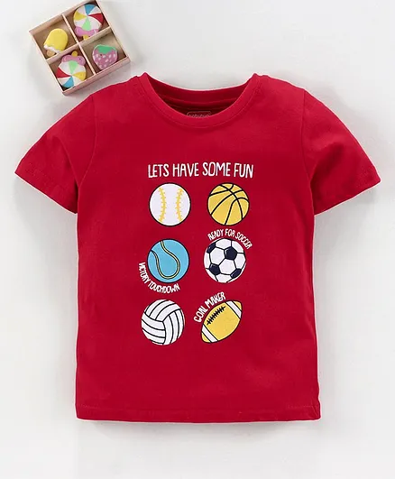 Babyhug Half Sleeves Tee Ball Print - Red