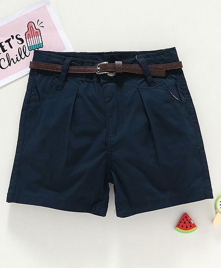 Memory Life Solid Shorts With Adjustable Elastic Waist - Navy Blue