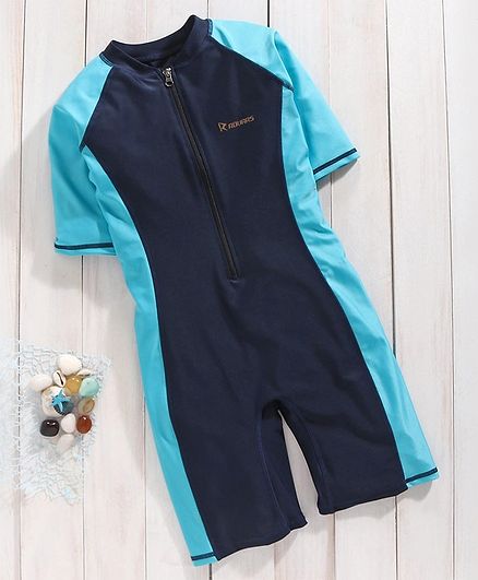 Rovars Half Sleeves Legged Swimsuit - Navy & Sky Blue