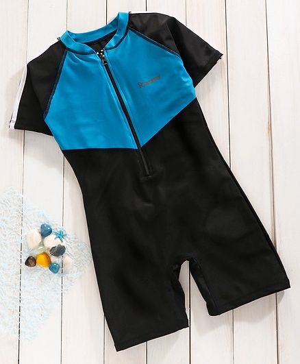 Rovars Half Sleeves Legged Swimsuit - Black Blue
