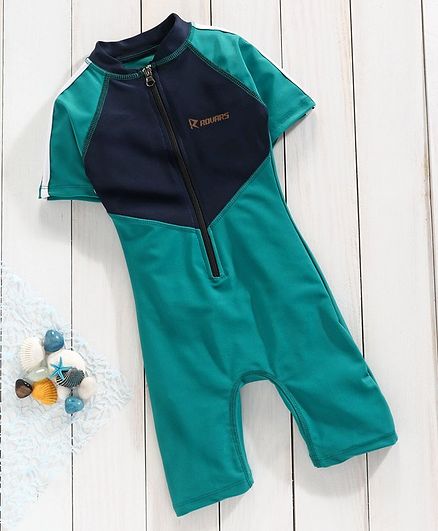 Rovars Half Sleeves Legged Swim Suit - Teal Green