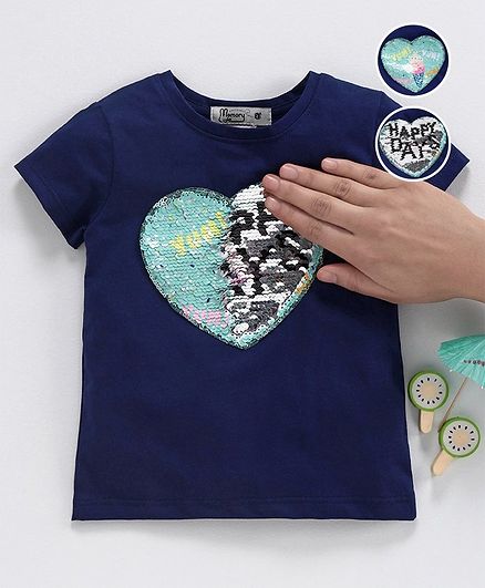 Memory Life Short Sleeves Sequin Flip Top Ice Cream Design - Navy Blue