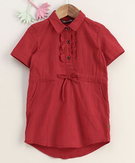 Memory Life Short Sleeves Solid Frock - Red