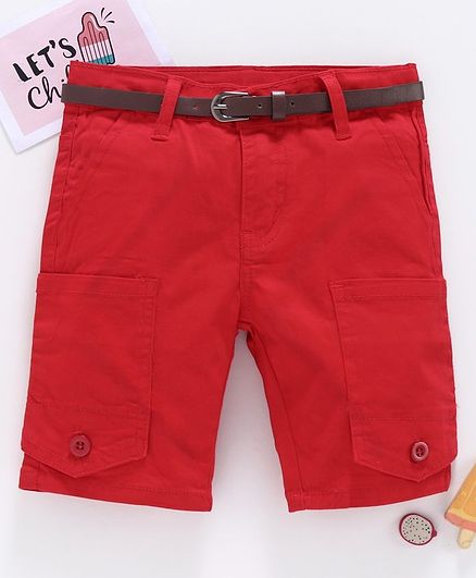 Memory Life Solid Colour Shorts With Belt - Red