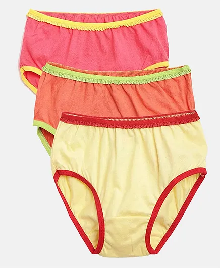 Chipbeys Solid Pack Of 3 100% Cotton Panties - Pink Peach & Yellow