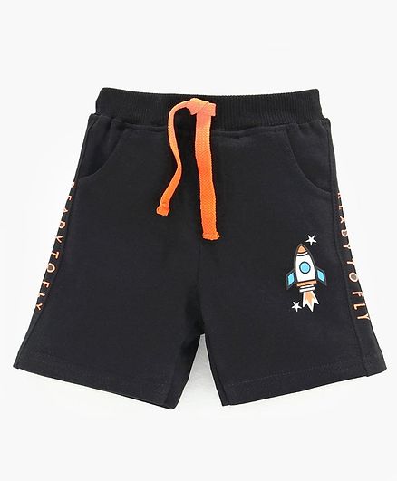Babyhug Shorts with Drawstring Rocket Print - Black