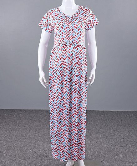Kriti Half Sleeves Nighty Chevron Print - Off White