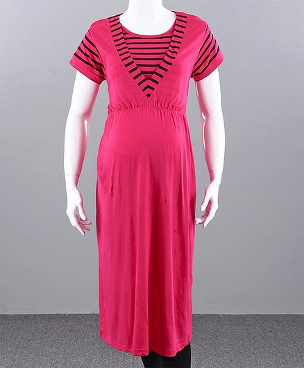 Kriti Half Sleeves Maternity Nighty - Pink