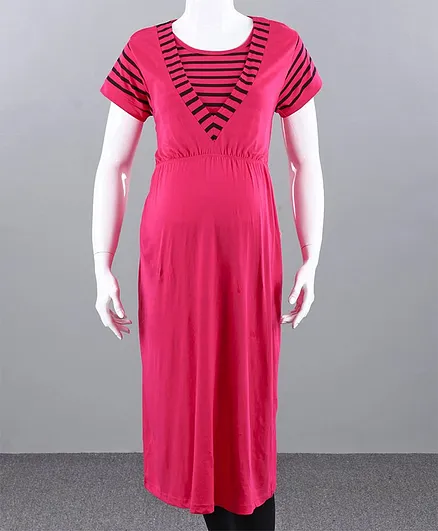 Kriti Half Sleeves Maternity Nighty - Pink