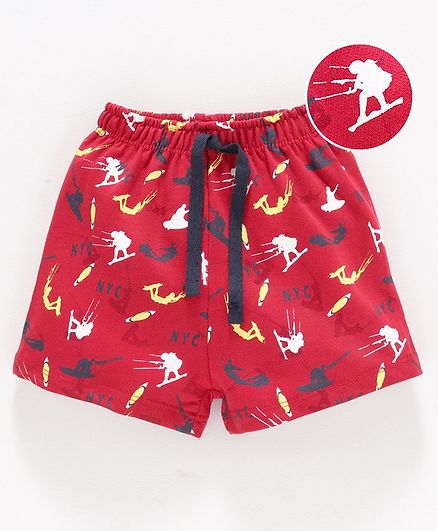 Cucumber Shorts with Drawstring Surf Print - Red