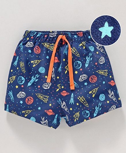 Cucumber Shorts with Drawstring Space Print - Blue