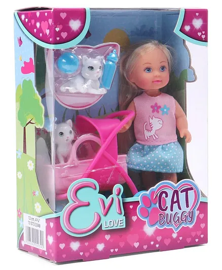 Evi Love Doll with Cat & Buggy Pink Height -11.5 cm