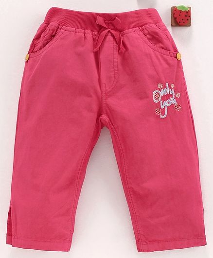 Olio Kids Three Fourth Leggings Text Embroidered - Dark Pink